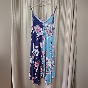 Asymmetrical Floral Women Dress in Blue and Pink